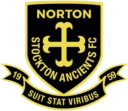 Norton Stockton Ancients FC logo featuring traditional crest with motto and founding year, representing a historic football club in Stockton, England.