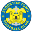 Stockton town football club emblem with castle and motto fortitudo et spes.