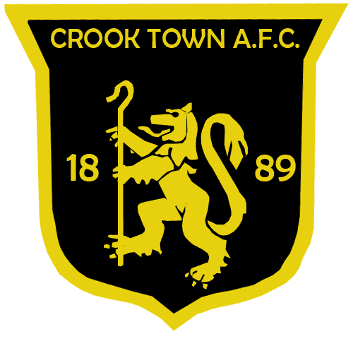 Crook Town A.F.C. badge logo with lion and year 1889, representing a historic football club in County Durham, England.