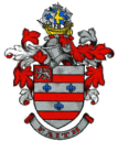 Bishop Auckland FC crest with traditional heraldic design, featuring blue, red, and silver elements and a knight's helmet, representing the historic football club in County Durham.