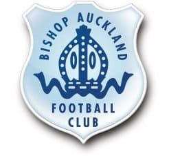 Bishop Auckland FC logo featuring a blue shield with a crown and football, representing the historic football club in County Durham, England.