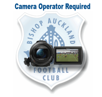 Bishop Auckland FC team badge with a camera overlay, showcasing the football club's focus on match coverage and community engagement in Bishop Auckland, UK.