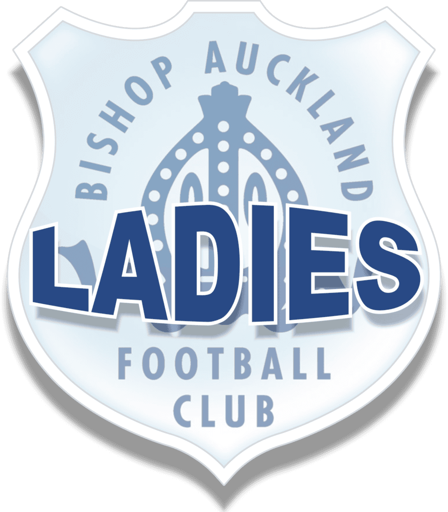 Blue Ladies Football Club badge featuring Bishop Auckland FC logo and text, representing local women's football team and club heritage in Bishop Auckland.