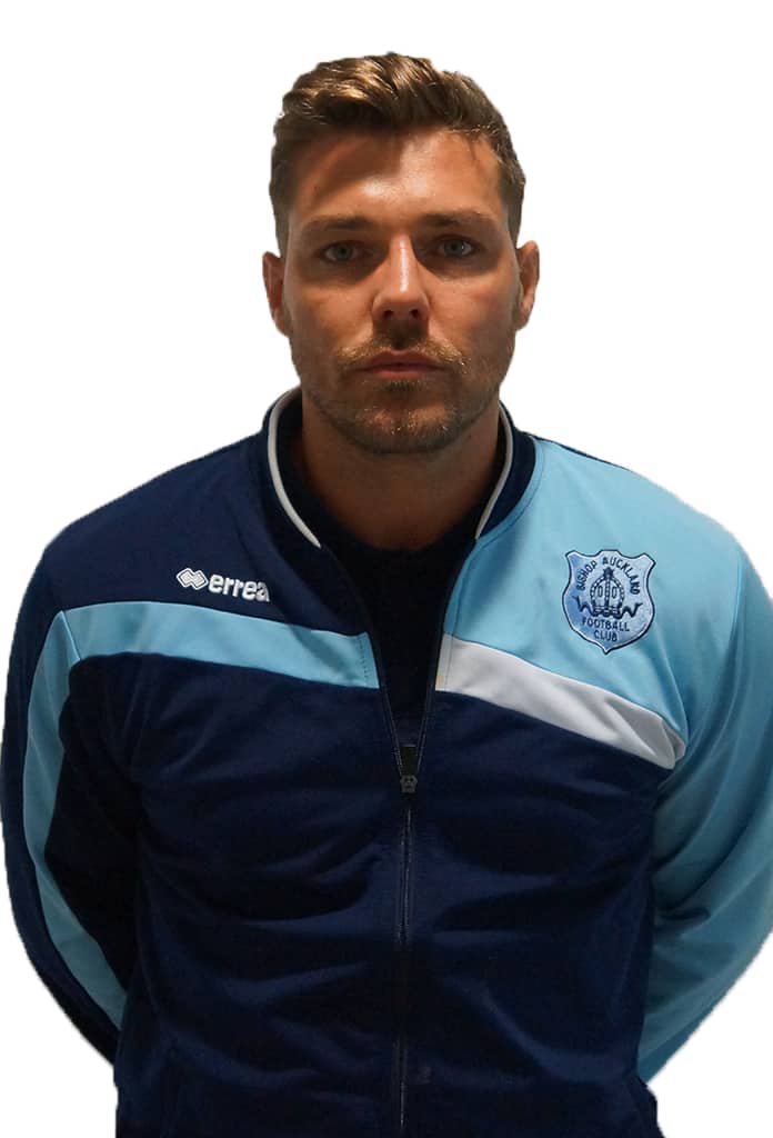 Bishop Auckland FC player in team kit.
