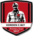 Bishop Auckland FC club crest featuring a stylized figure and red poppy, representing the football club established in 2017, with a focus on local heritage and football excellence.