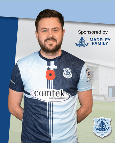 Men's football player in Bishop Auckland FC kit, representing the club's competitive eam in English football.