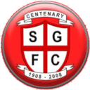 Bishop Auckland FC official crest, celebrating 100 years of football since 1908 with a bold red shield design.
