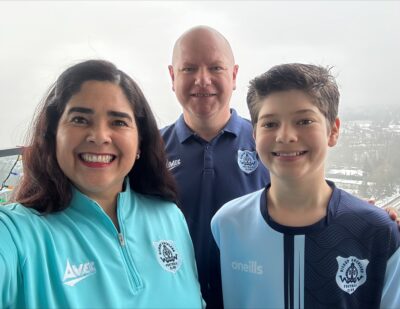 Bright and cheerful group photo of Bishop Auckland FC staff and player, showcasing the team’s vibrant spirit and club pride at the iconic football club's location in Bishop Auckland.
