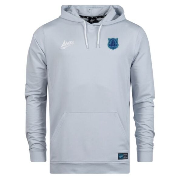 Light grey Bishop Auckland FC hoodie with team crest and logo for comfortable fan and player apparel.